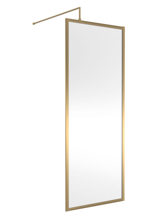 Balterley Contemporary Bathroom 8mm Glass Full Outer Frame Wetroom Screen, Brushed Brass, 1950 x 800 x 1000mm