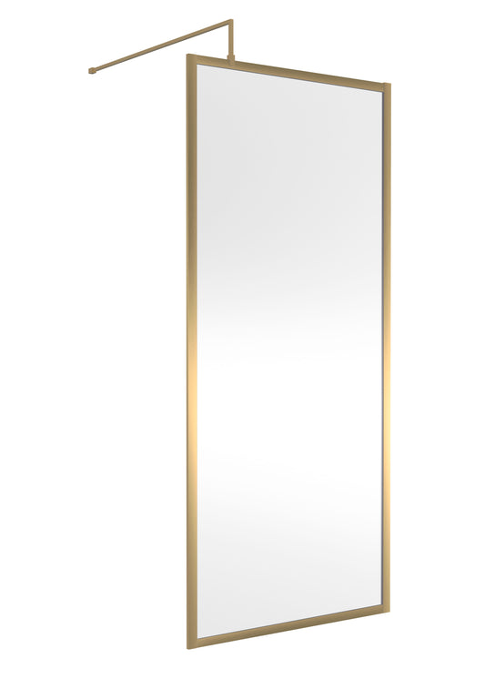 Balterley Contemporary Bathroom 8mm Glass Full Outer Frame Wetroom Screen, Brushed Brass, 1950 x 900 x 1000mm