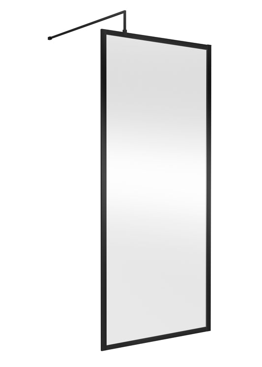 Balterley Contemporary Bathroom 8mm Glass Full Outer Frame Wetroom Screen, Matt Black, 1950 x 900 x 1000mm