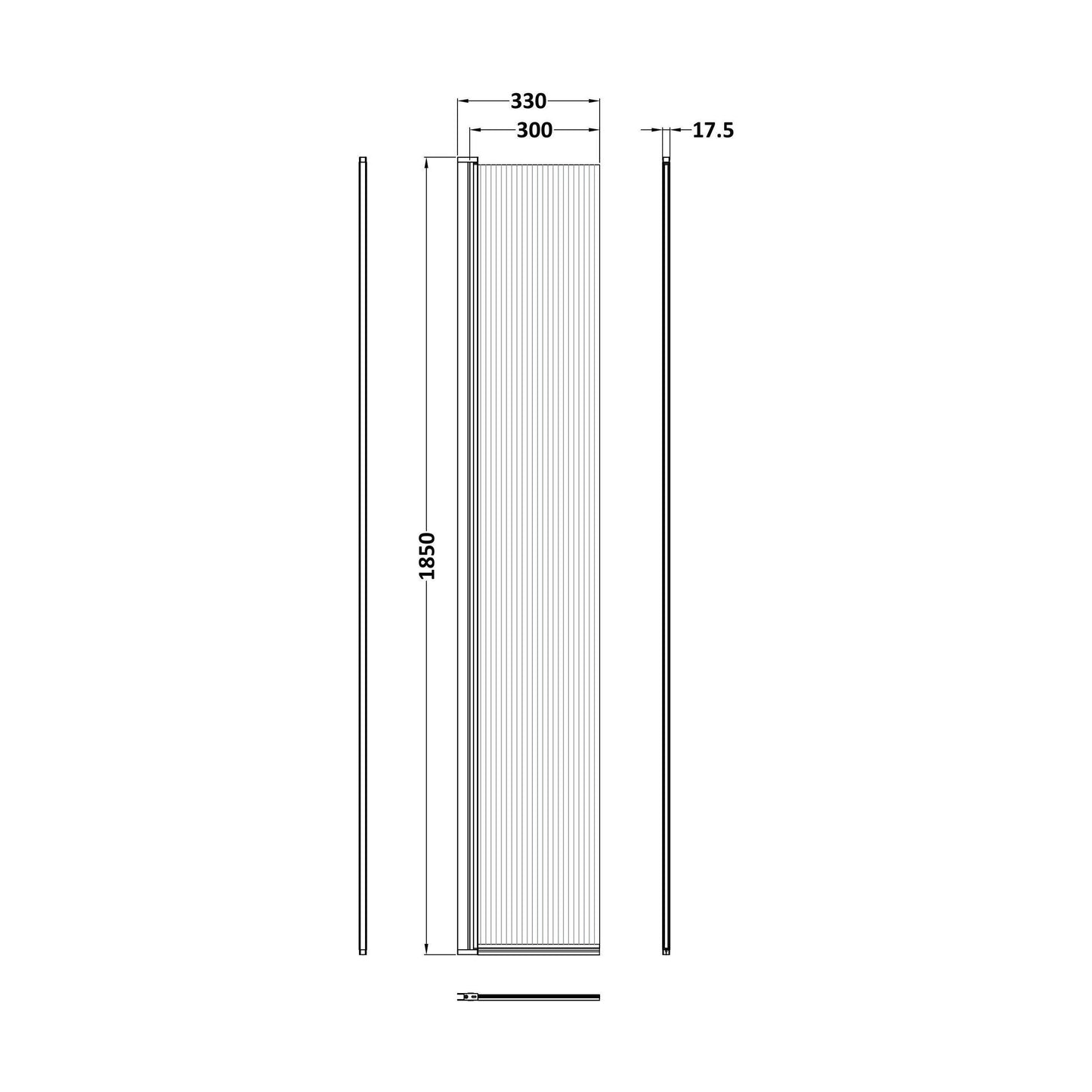 [BEFL1830HCBB] 1850 x 300 x 8mm Fluted Hinged Screen - Technical Drawing