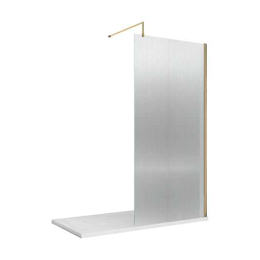 [BEFL1880BB] Balterley 8mm Fluted Toughened Safety Glass Wetroom Screen with Support Bar: 1850mm x 800mm, Brushed Brass - Cutout