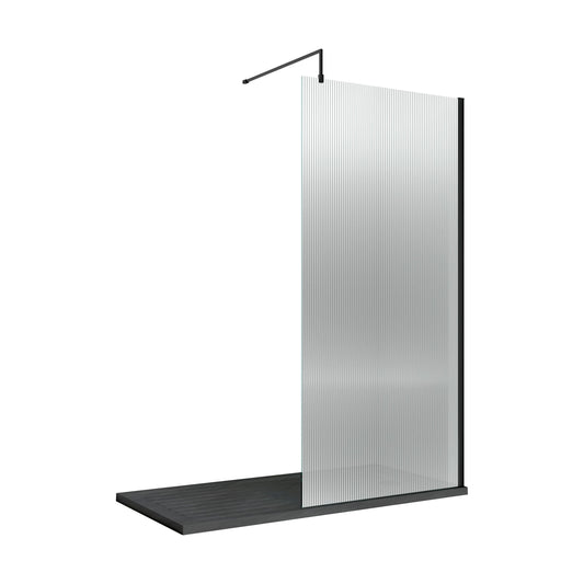 [BEFL1890BP] Balterley 8mm Fluted Toughened Safety Glass Wetroom Screen with Support Bar: 1850mm x 900mm, Black - Cutout
