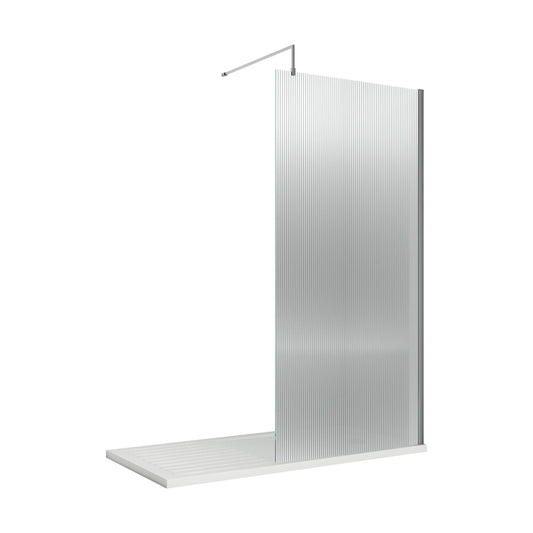 [BEFL1890] Balterley 8mm Fluted Toughened Safety Glass Wetroom Screen with Support Bar: 1850mm x 900mm, Chrome - Cutout