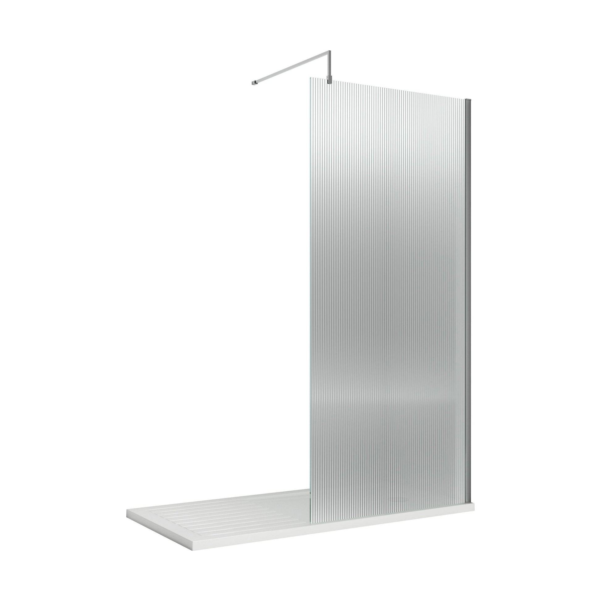[BEFL19510] Balterley Contemporary Bathroom 8mm Fluted Glass Wetroom Screen with Support Bar, 1950 x 800 x 14mm, Polished Chrome - Cutout