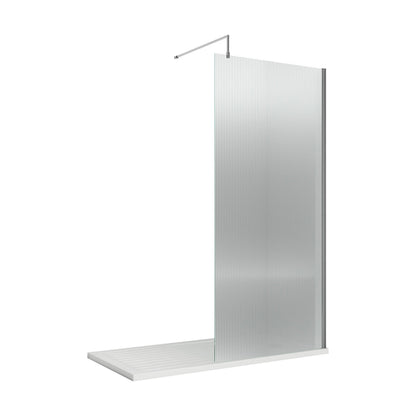 [BEFL19510] Balterley Contemporary Bathroom 8mm Fluted Glass Wetroom Screen with Support Bar, 1950 x 800 x 14mm, Polished Chrome - Cutout