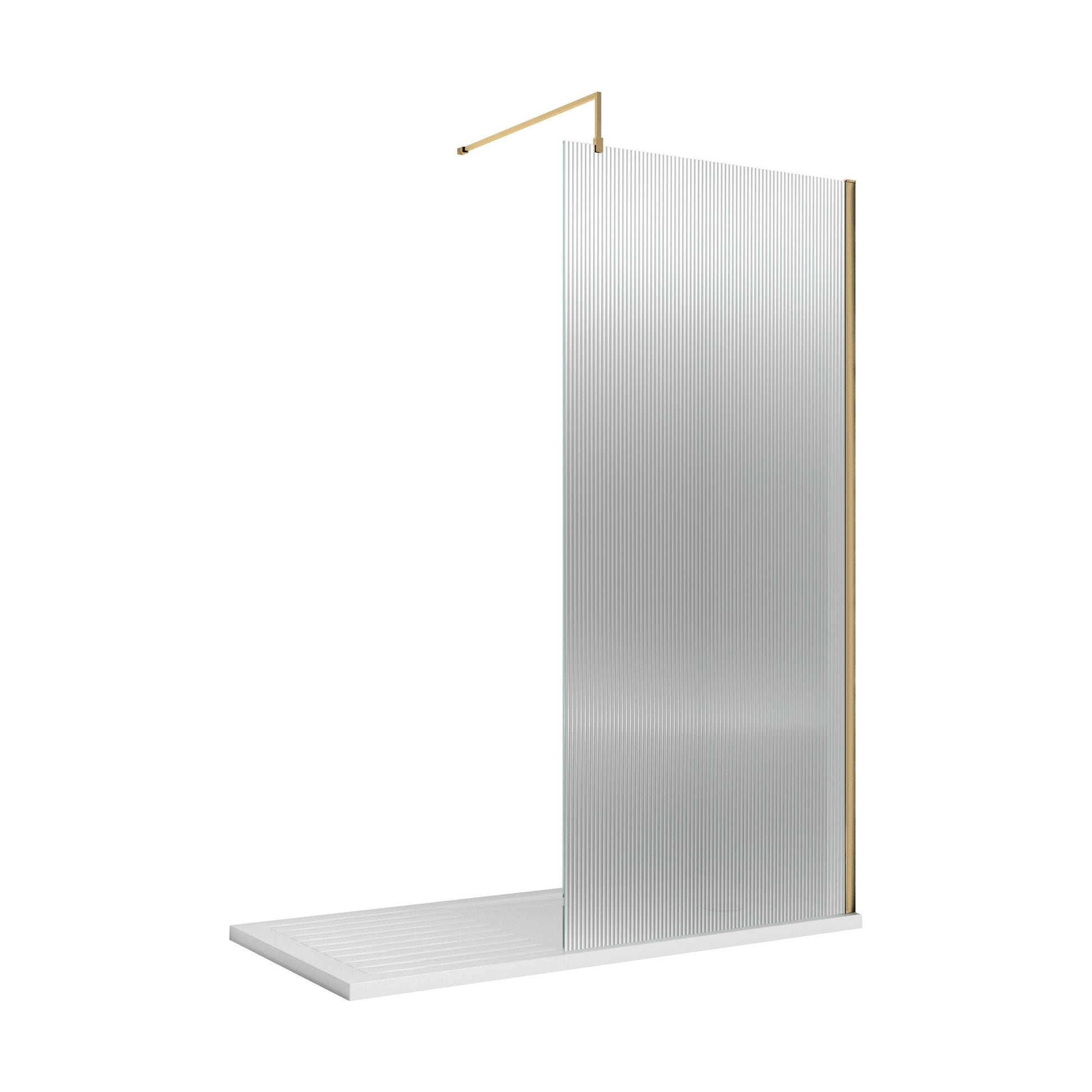 [BEFL19580BB] Balterley Contemporary Bathroom 8mm Fluted Glass Wetroom Screen with Support Bar, 1950 x 800 x 14mm, Polished Chrome - Cutout
