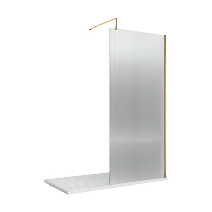 [BEFL19580BB] Balterley Contemporary Bathroom 8mm Fluted Glass Wetroom Screen with Support Bar, 1950 x 800 x 14mm, Polished Chrome - Cutout