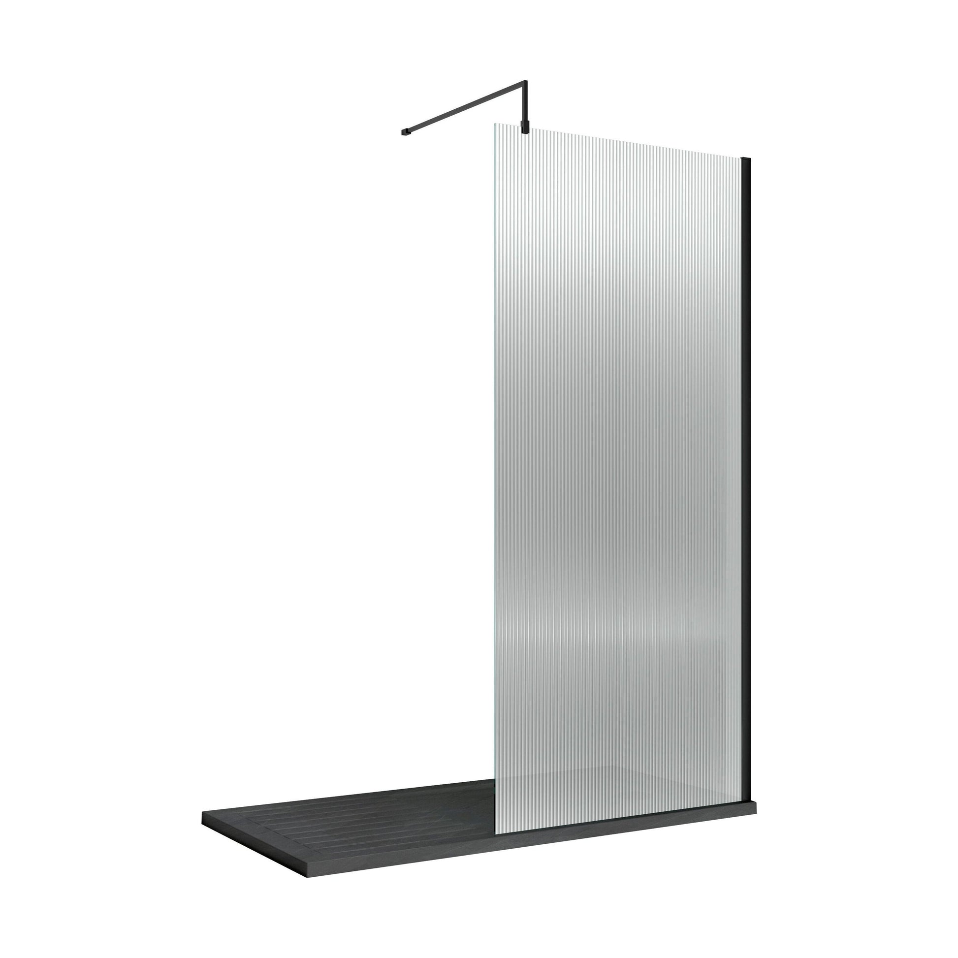 [BEFL19580MB] Balterley Contemporary Bathroom 8mm Fluted Glass Wetroom Screen with Support Bar, 1950 x 800 x 14mm, Polished Chrome - Cutout