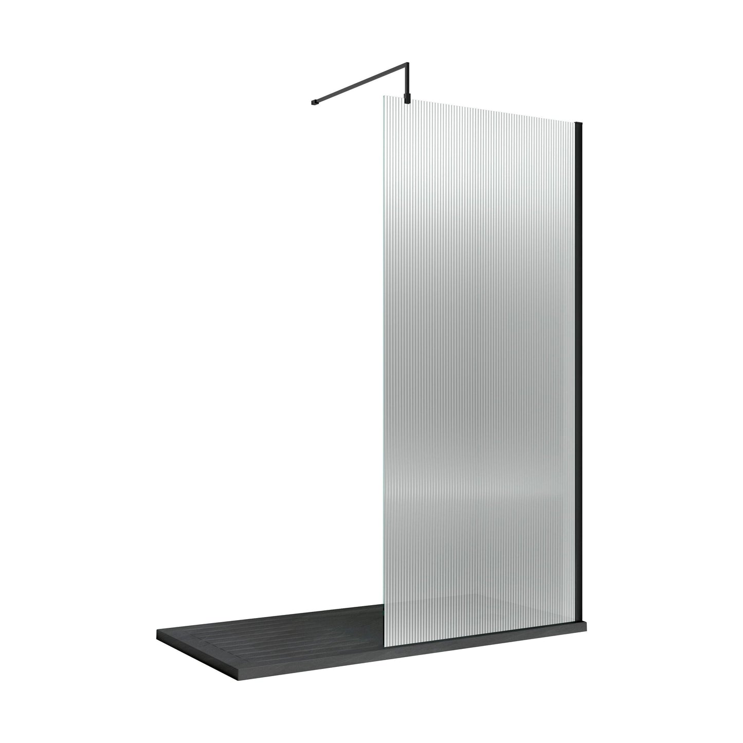 [BEFL19590MB] Balterley Contemporary Bathroom 8mm Fluted Glass Wetroom Screen with Support Bar, 1950 x 800 x 14mm, Polished Chrome - Cutout