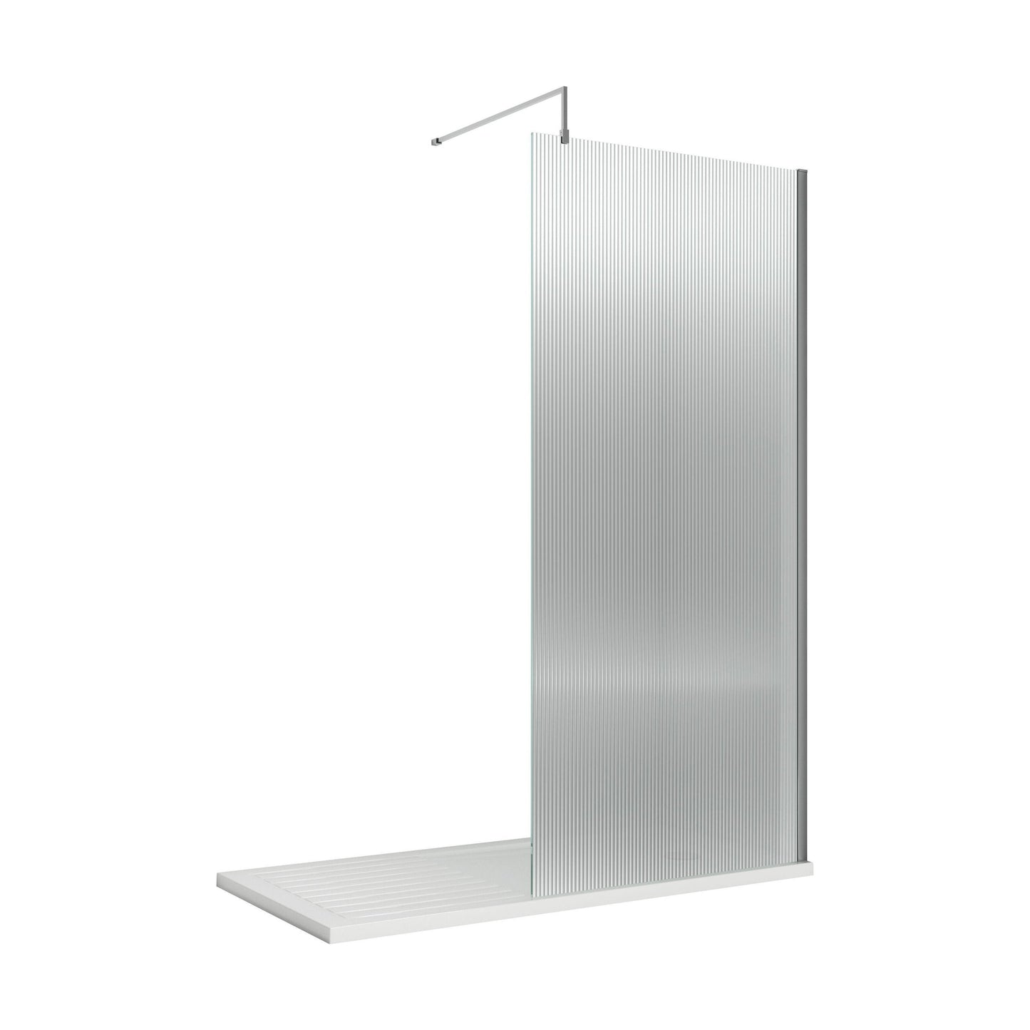 [BEFL19590] Balterley Contemporary Bathroom 8mm Fluted Glass Wetroom Screen with Support Bar, 1950 x 800 x 14mm, Polished Chrome - Cutout