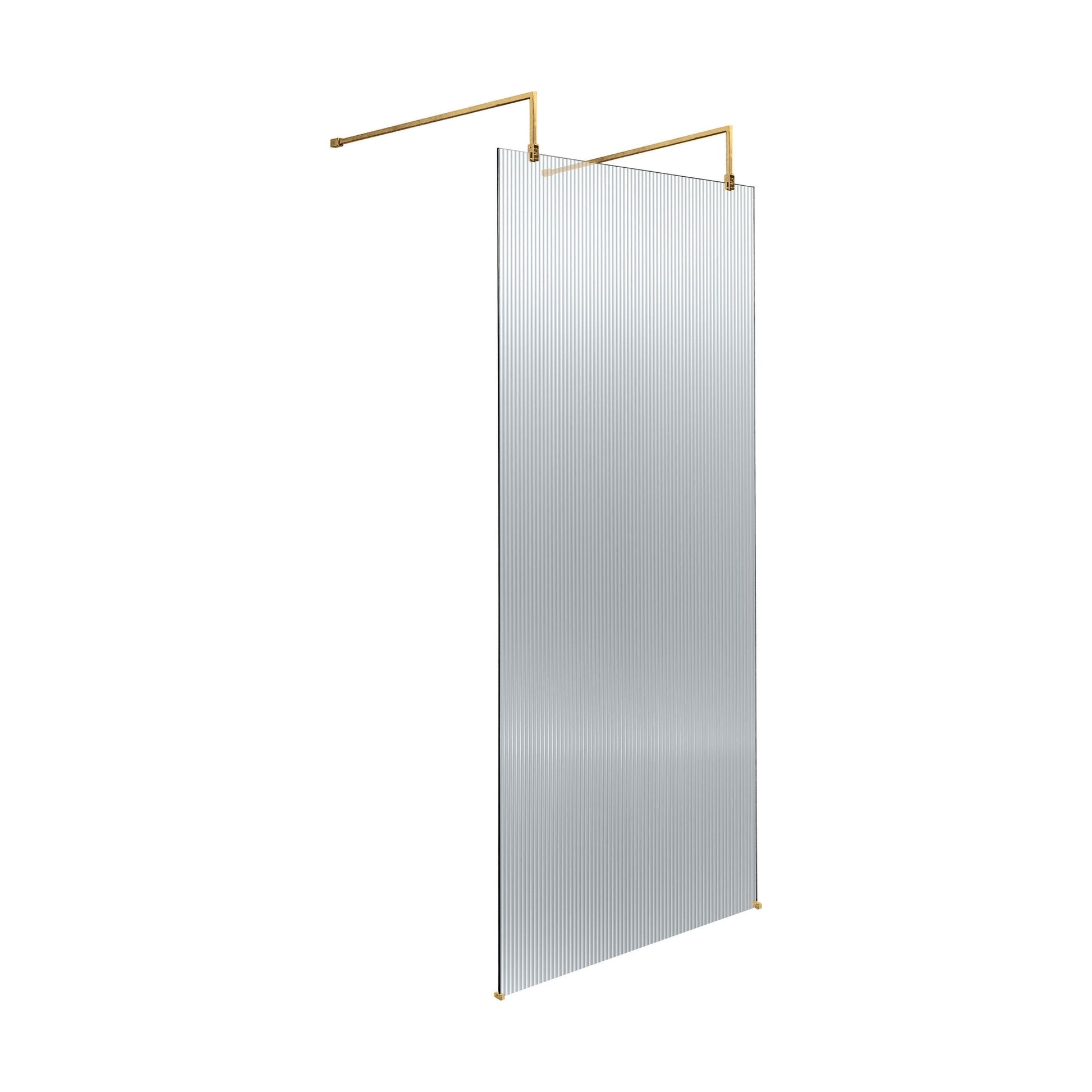 [BEFLAF800BB] Balterley Contemporary Bathroom 8mm Fluted Glass Wetroom Screen with Arms & Feet, 2091 x 770 x 1000mm, Polished Chrome - Cutout