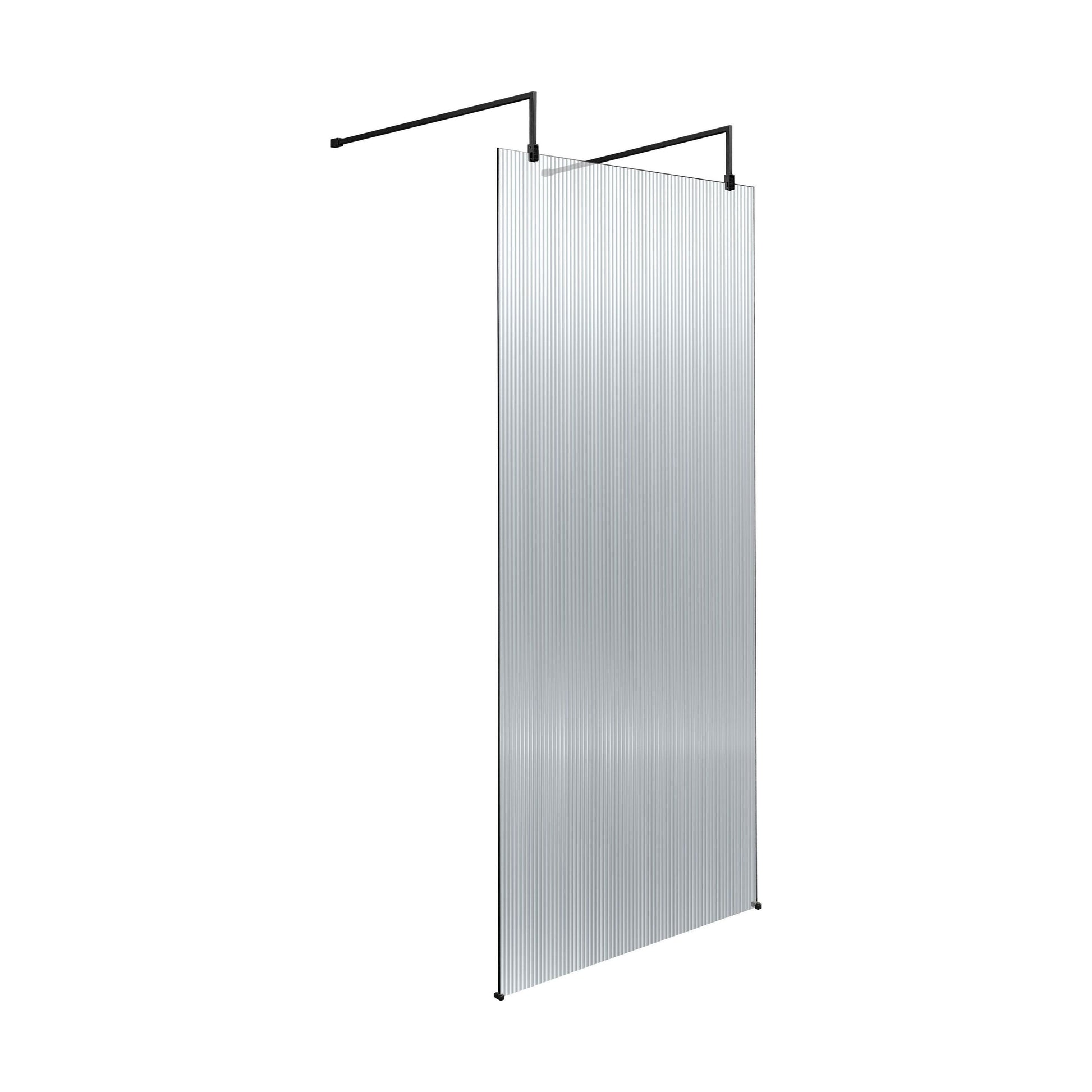 [BEFLAF800MB] Balterley Contemporary Bathroom 8mm Fluted Glass Wetroom Screen with Arms & Feet, 2091 x 770 x 1000mm, Polished Chrome - Cutout