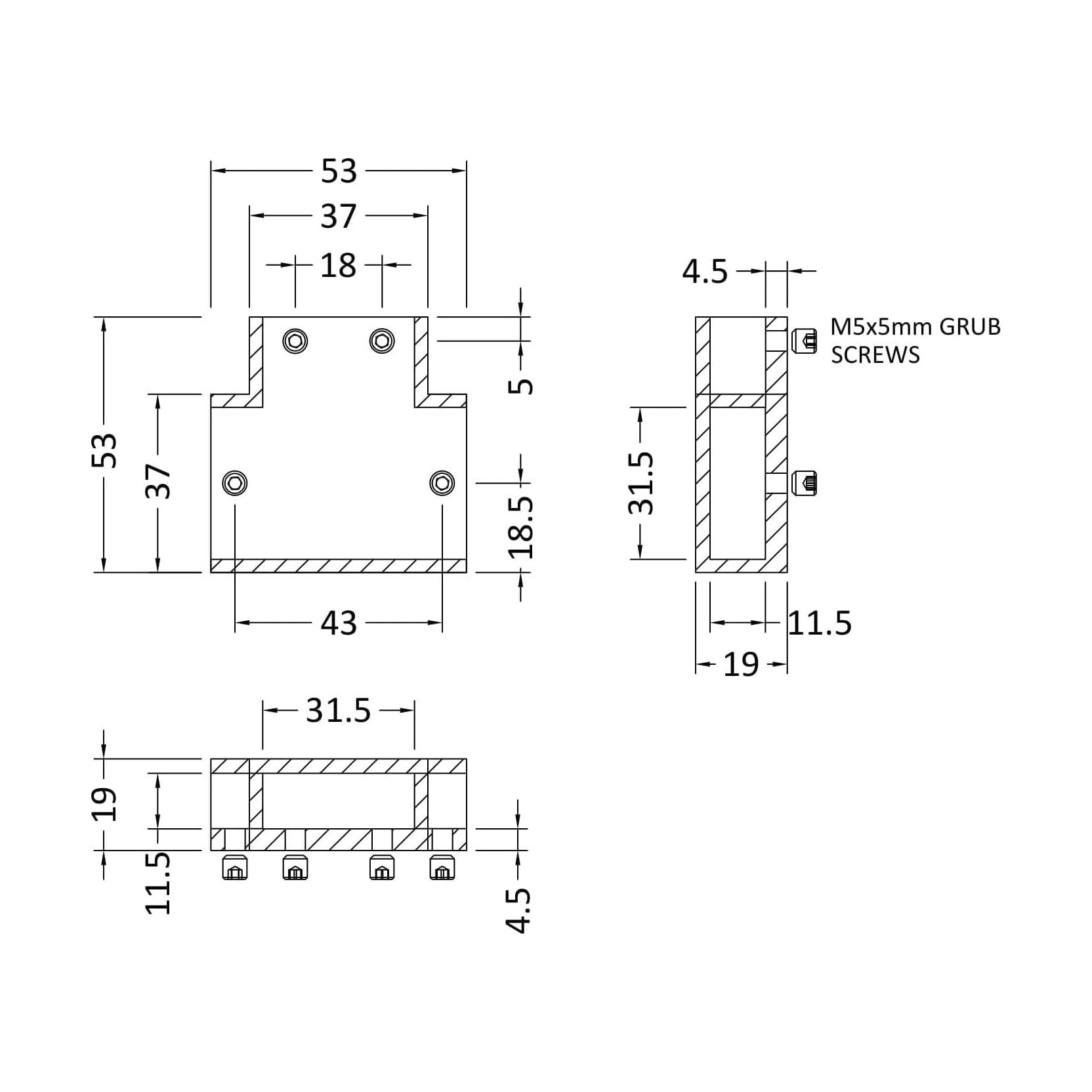 [BEFX041] Wetroom T Piece - Technical Drawing