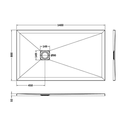 [BELT71033] Balterley Shower Tray Premium Slimline Rectangular - Multiple Sizes and Finishes - Technical Drawing