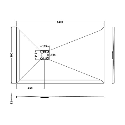 [BELT71034] Balterley Shower Tray Premium Slimline Rectangular - Multiple Sizes and Finishes - Technical Drawing