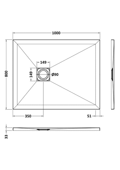 [BELT91013] Balterley Shower Tray Premium Slimline Rectangular - Multiple Sizes and Finishes - Technical Drawing