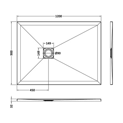 [BELT91024] Balterley Shower Tray Premium Slimline Rectangular - Multiple Sizes and Finishes - Technical Drawing