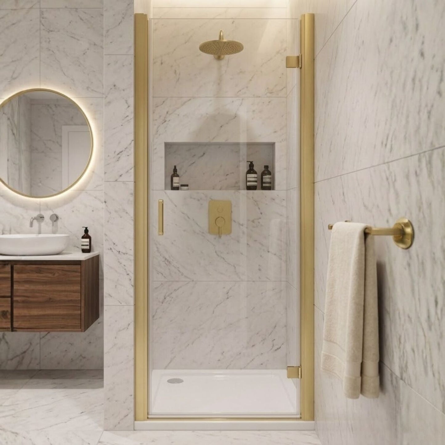 [BELUHD80BB-E8] Ellenhall 8mm Toughened Safety Glass Hinged Shower Door, 1900mm Height - Choice of Size and Finish - Silo