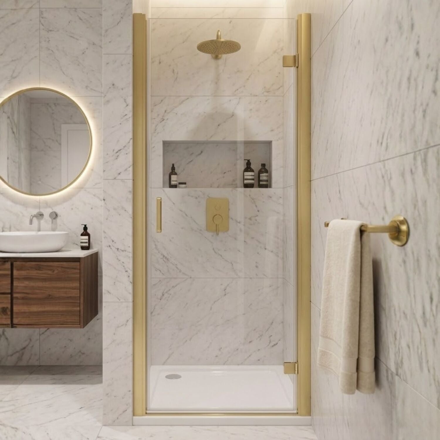 [BELUHD80BB-E8] Ellenhall 8mm Toughened Safety Glass Hinged Shower Door, 1900mm Height - Choice of Size and Finish - Silo