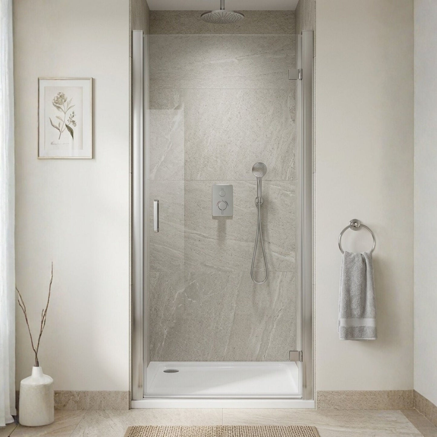 [BELUHD90-E8] Ellenhall 8mm Toughened Safety Glass Hinged Shower Door, 1900mm Height - Choice of Size and Finish - Silo