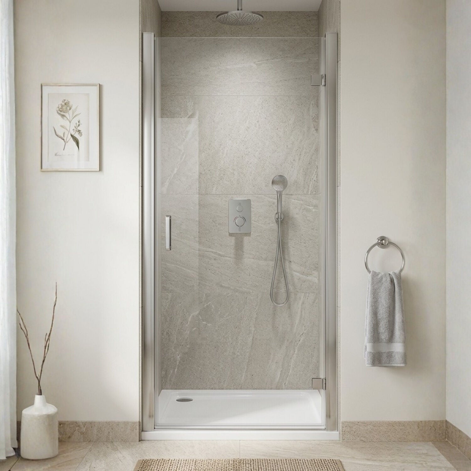 [BELUHD90-E8] Ellenhall 8mm Toughened Safety Glass Hinged Shower Door, 1900mm Height - Choice of Size and Finish - Silo