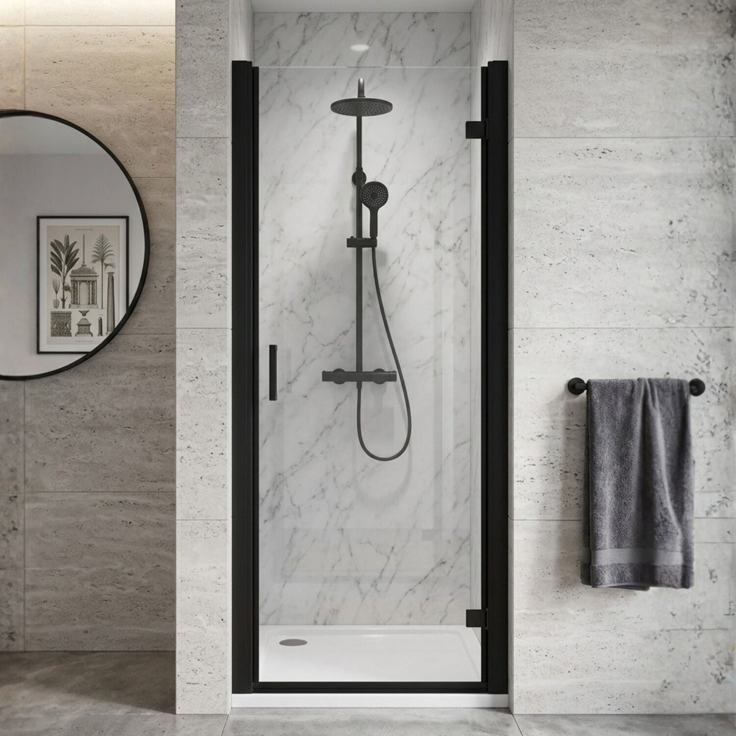 [BELUHD90BP-E8] Ellenhall 8mm Toughened Safety Glass Hinged Shower Door, 1900mm Height - Choice of Size and Finish - Silo