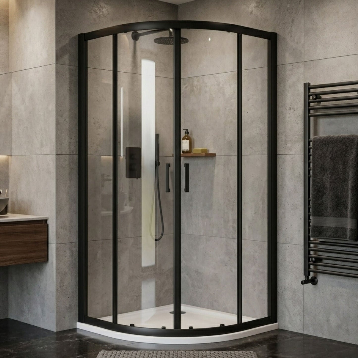 [BELUQ10BP-E8] Ellenhall 8mm Toughened Safety Glass Quadrant Shower Enclosure, 1900mm Height - Choice of Finish - Silo