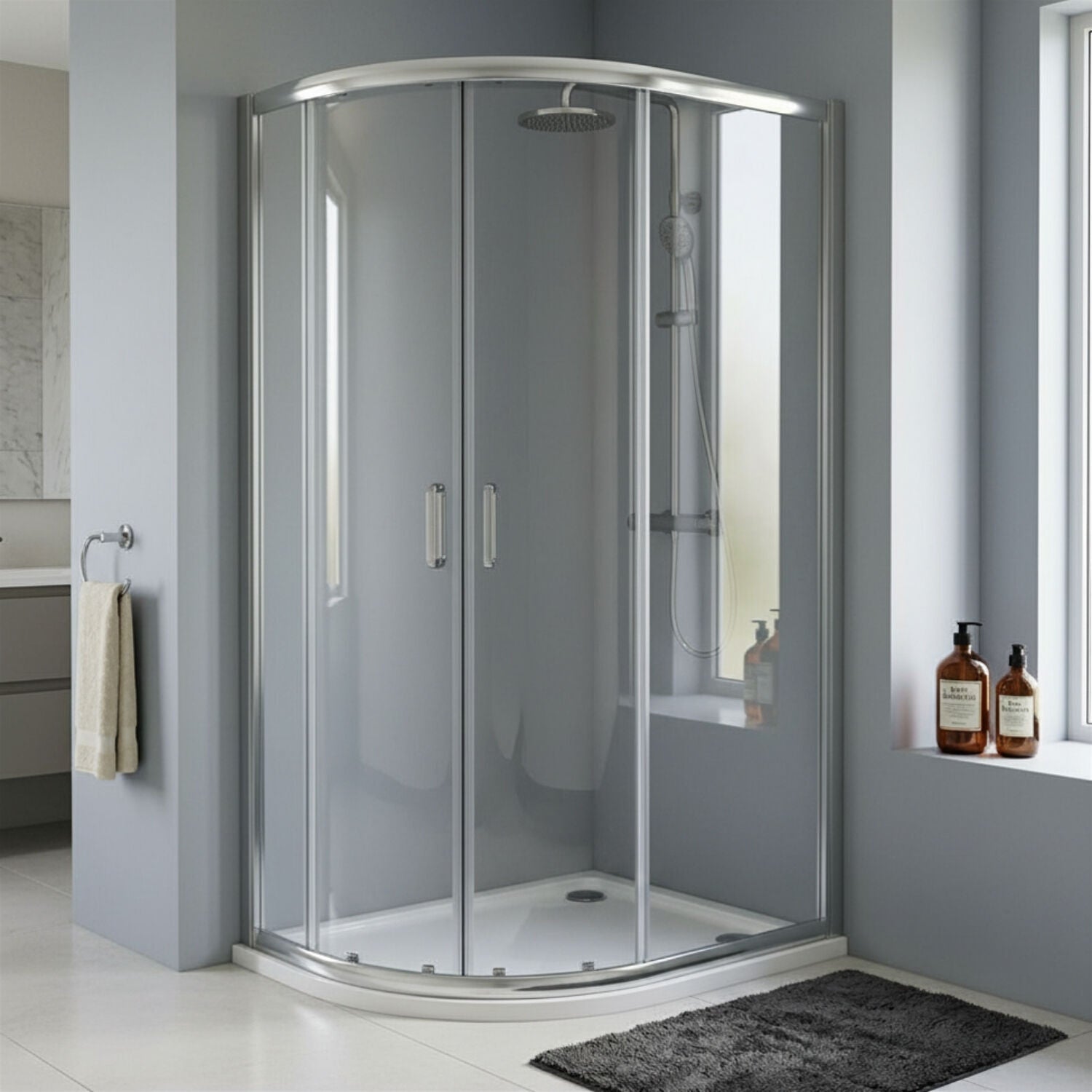 [BELUQ128-E8] Ellenhall 8mm Glass Offset Quadrant Shower Enclosure, 1900mm Height - Choice of Colour - Silo