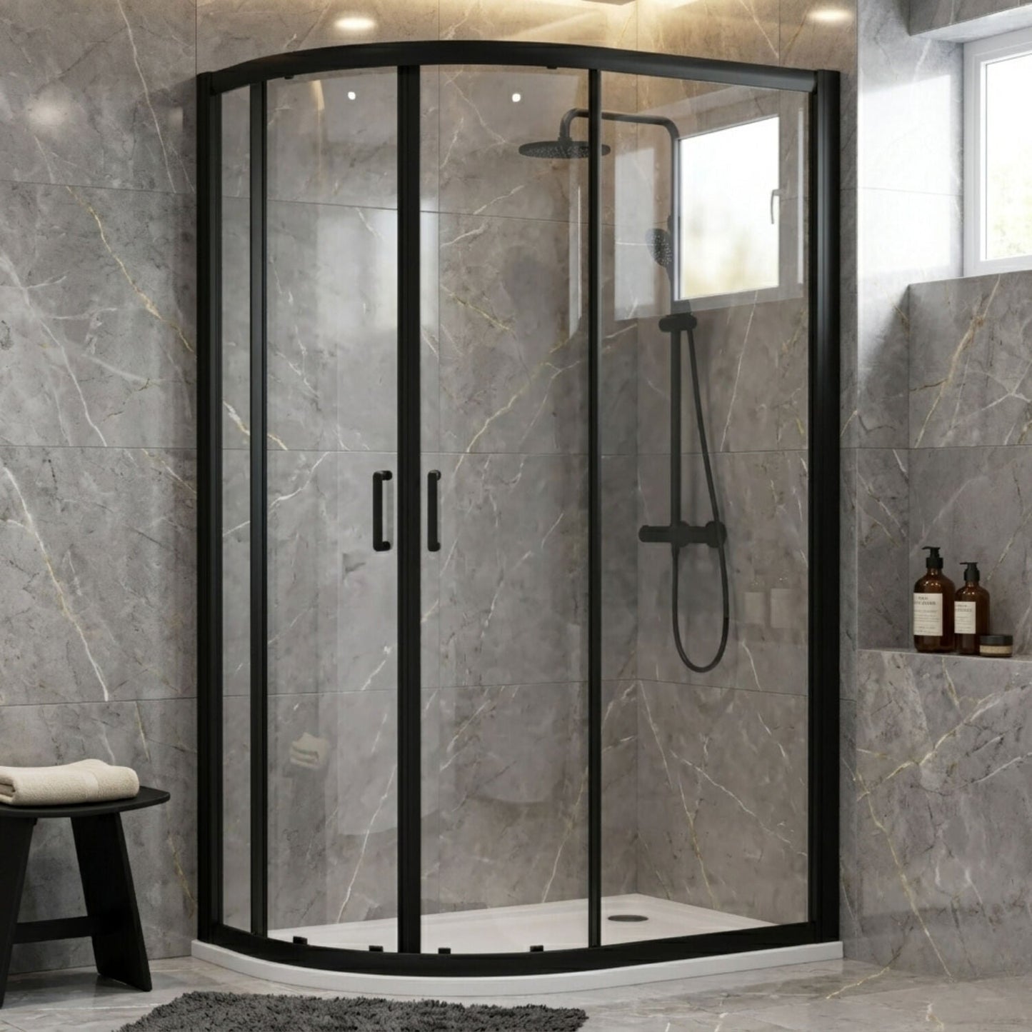 [BELUQ128BP-E8] Ellenhall 8mm Glass Offset Quadrant Shower Enclosure, 1900mm Height - Choice of Colour - Silo