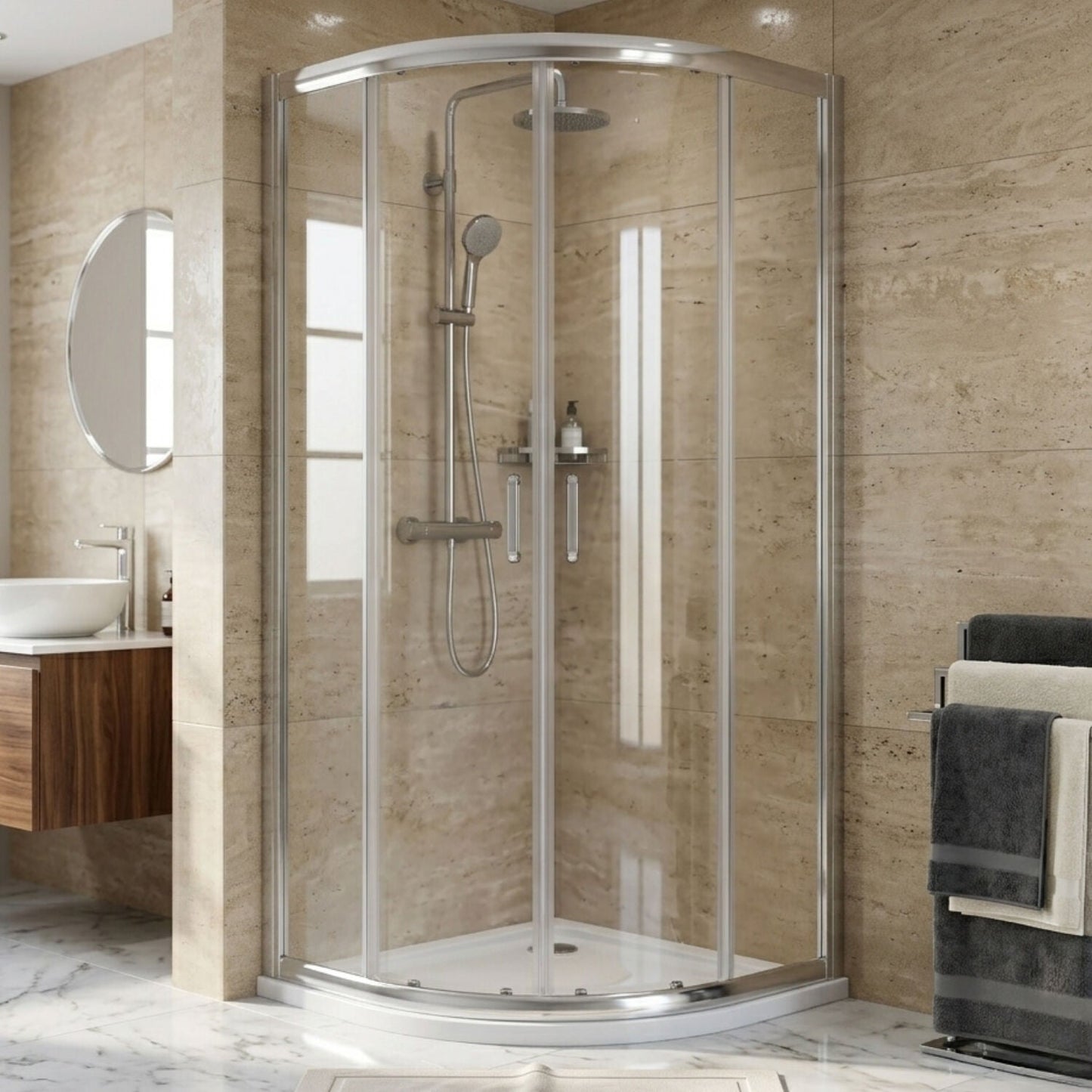 [BELUQ9-E8] Ellenhall 8mm Toughened Safety Glass Quadrant Shower Enclosure, 1900mm Height - Choice of Finish - Silo