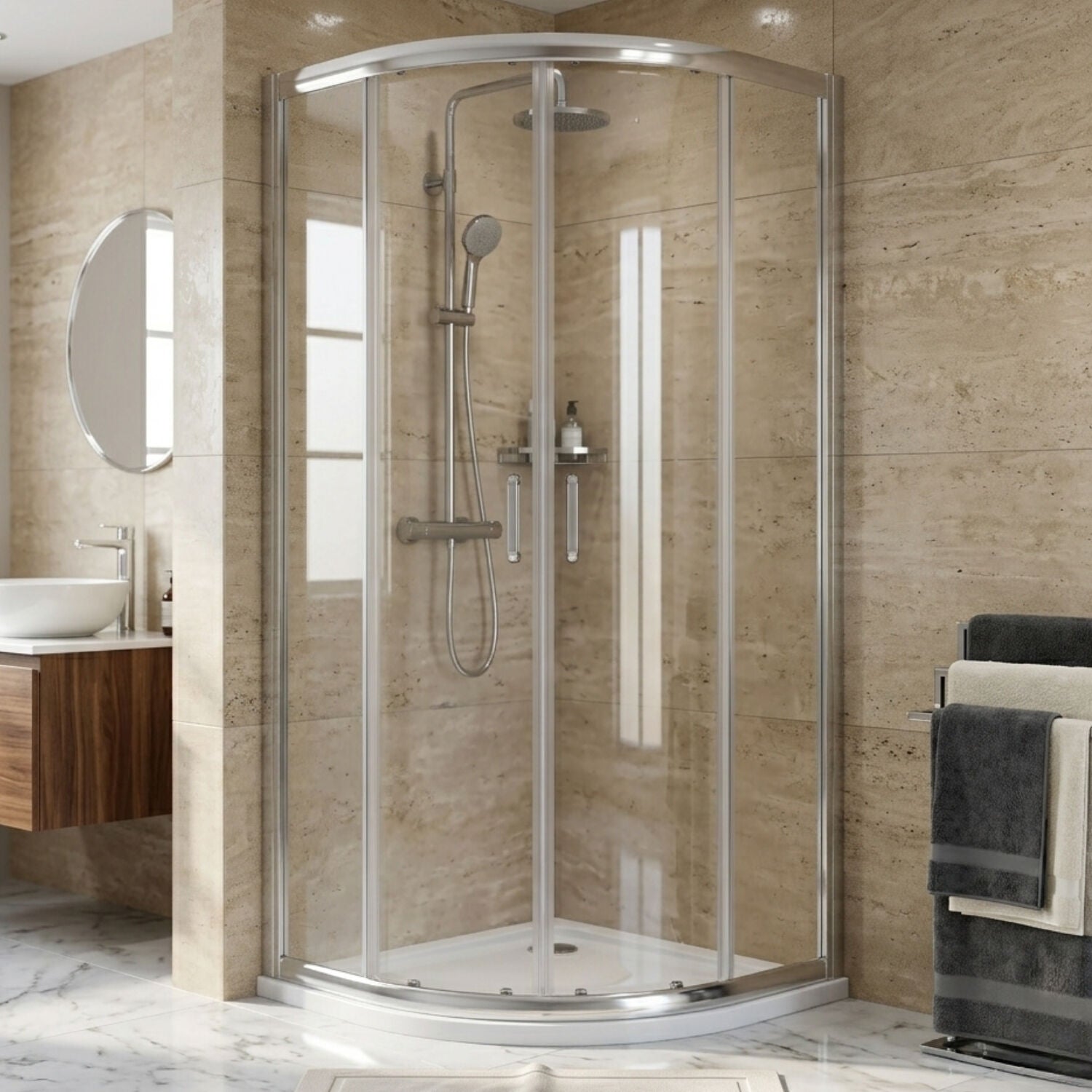 [BELUQ9-E8] Ellenhall 8mm Toughened Safety Glass Quadrant Shower Enclosure, 1900mm Height - Choice of Finish - Silo