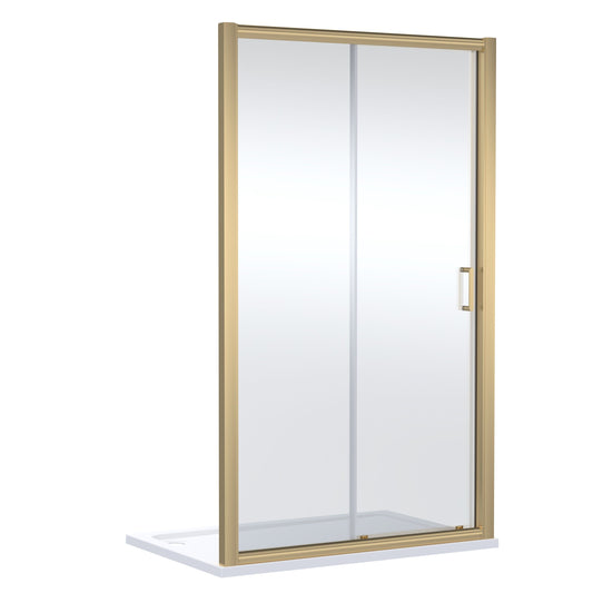 Contemporary 8mm Glass Sliding Reversible Sliding Shower Door, 1400mm, Brushed Brass