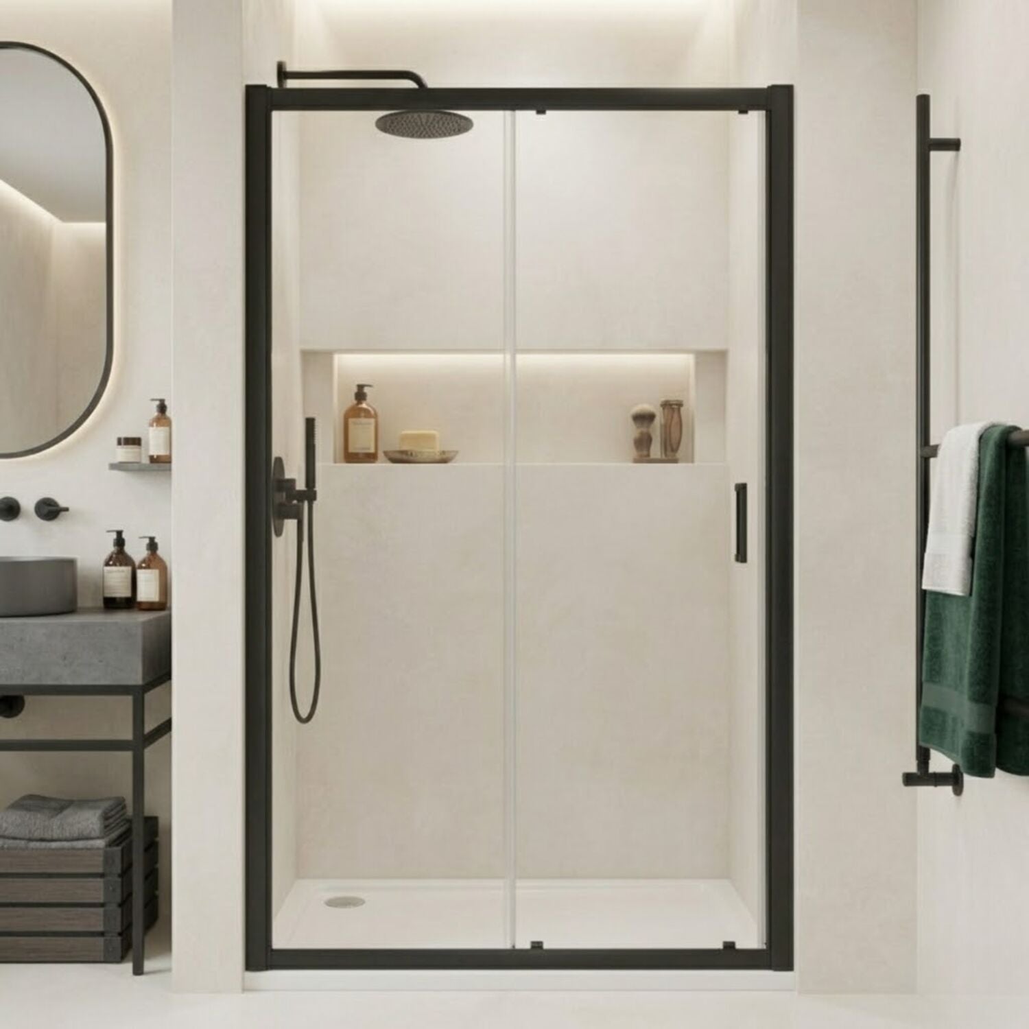 [BELUSL14BP-E8] Ellenhall 8mm Toughened Safety Glass Sliding Shower Door, 1900mm Height - Choice of Size and Finish - Silo