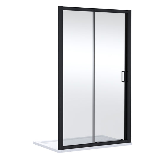 Contemporary 8mm Glass Sliding Reversible Sliding Shower Door, 1700mm, Matt Black
