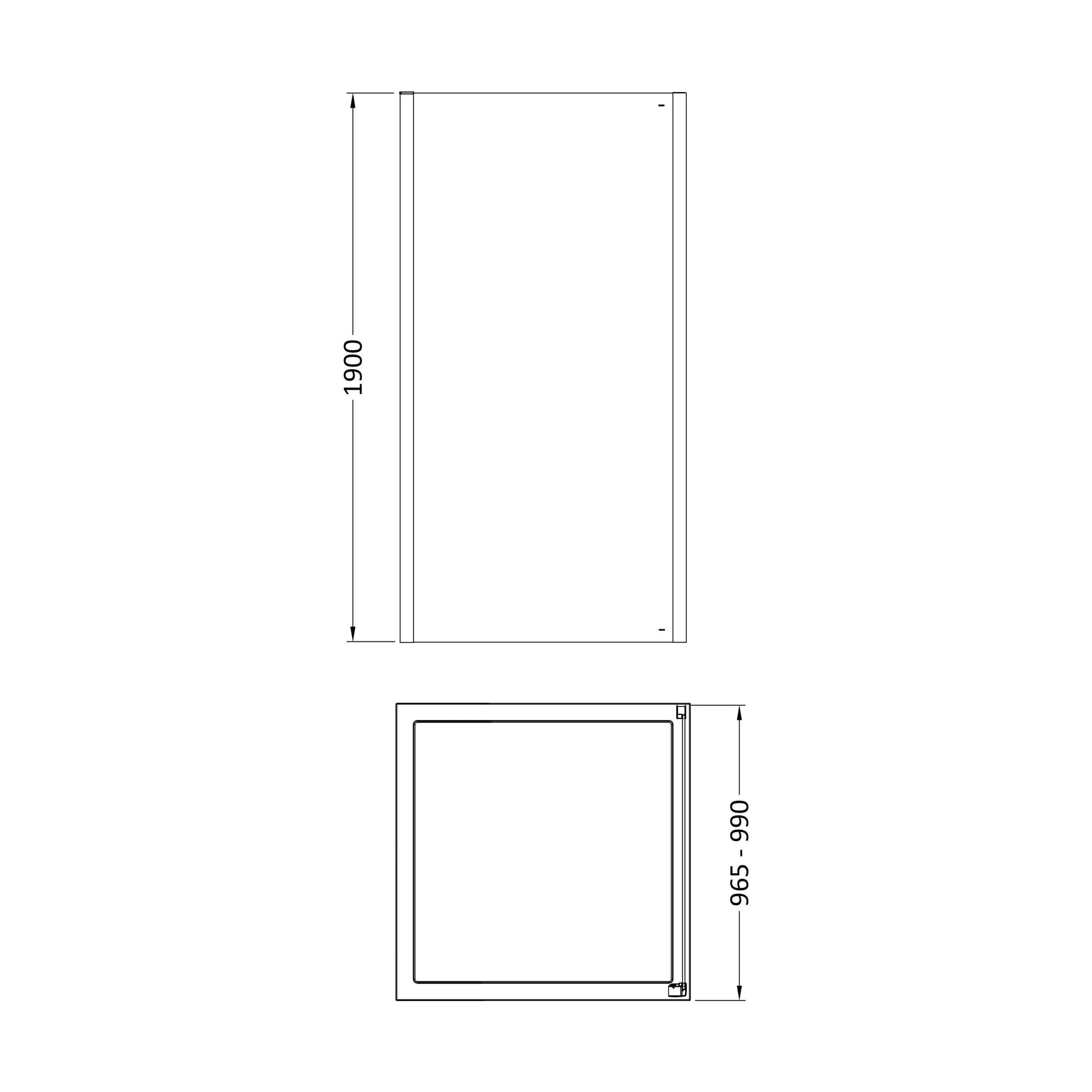 [BELUSP10-E8] Ellenhall 8mm Toughened Safety Glass Shower Side Panel, 1900mm Height - Choice of Size and Finish - Technical Drawing