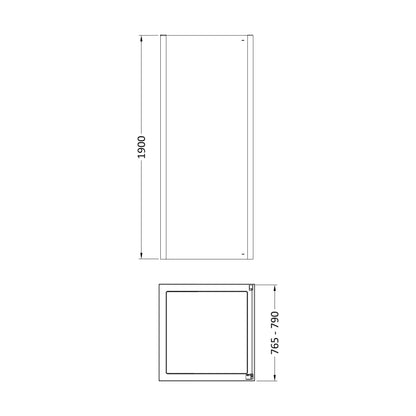 [BELUSP80BB-E8] Ellenhall 8mm Toughened Safety Glass Shower Side Panel, 1900mm Height - Choice of Size and Finish - Technical Drawing