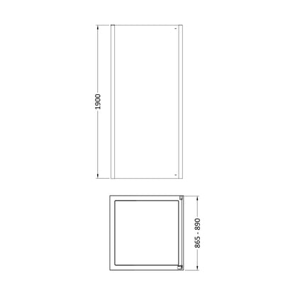 [BELUSP90BB-E8] Ellenhall 8mm Toughened Safety Glass Shower Side Panel, 1900mm Height - Choice of Size and Finish - Technical Drawing