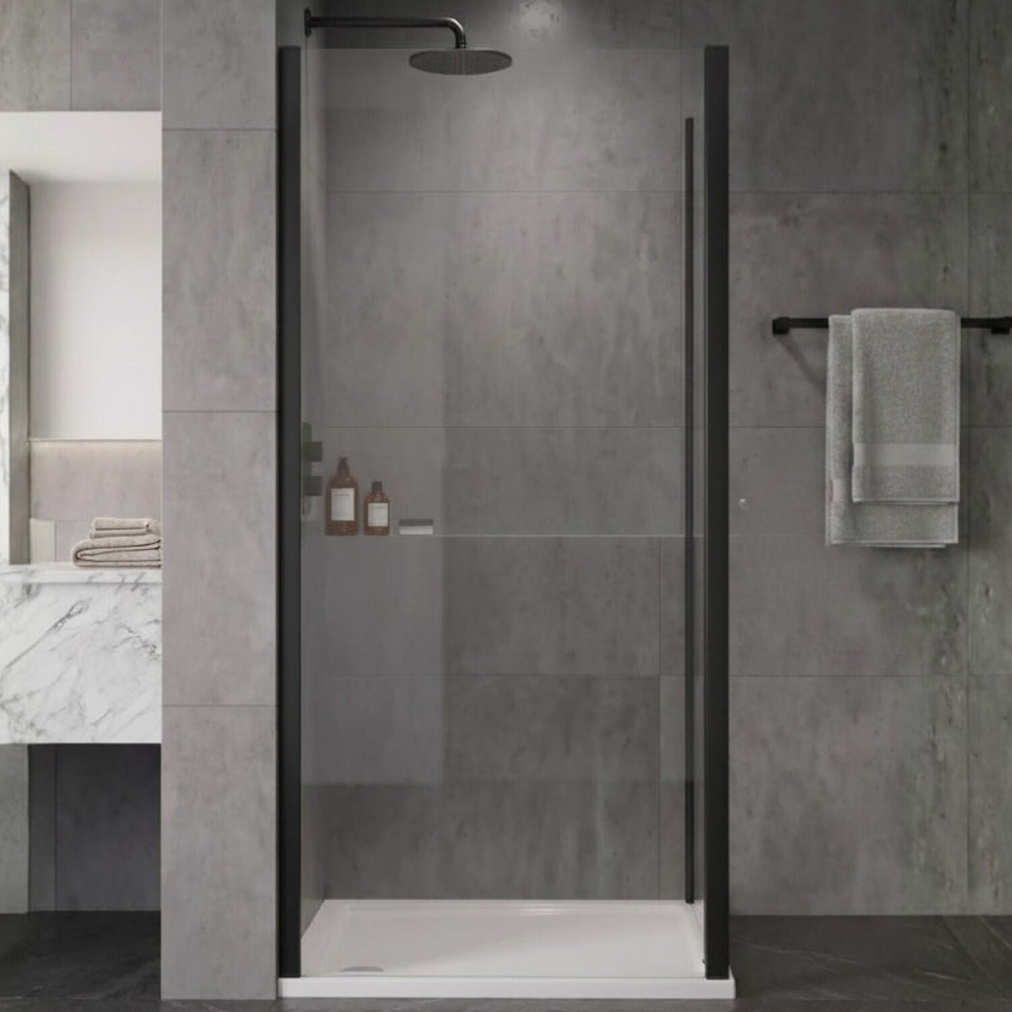 [BELUSP90BP-E8] Ellenhall 8mm Toughened Safety Glass Shower Side Panel, 1900mm Height - Choice of Size and Finish - Silo