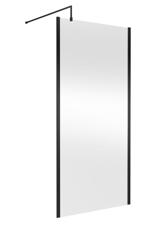 Balterley Contemporary Bathroom 8mm Glass Outer Framed Wetroom Screen with Support Bar, Matt Black, 1950 x 1000 x 14mm