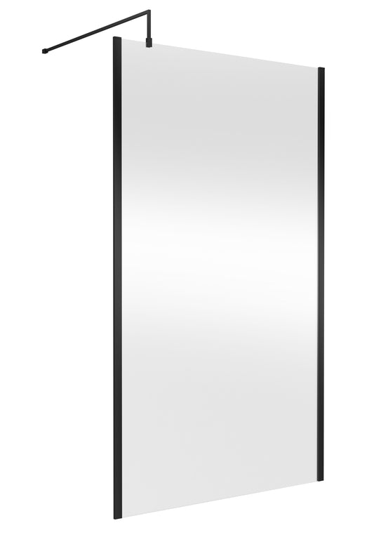 Balterley Contemporary Bathroom 8mm Glass Outer Framed Wetroom Screen with Support Bar, Matt Black, 1950 x 1200 x 14mm