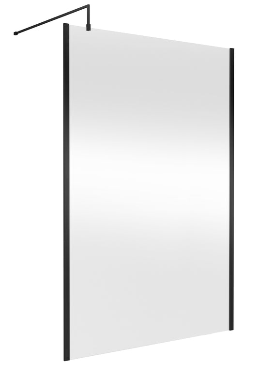 Balterley Contemporary Bathroom 8mm Glass Outer Framed Wetroom Screen with Support Bar, Matt Black, 1950 x 1400 x 14mm