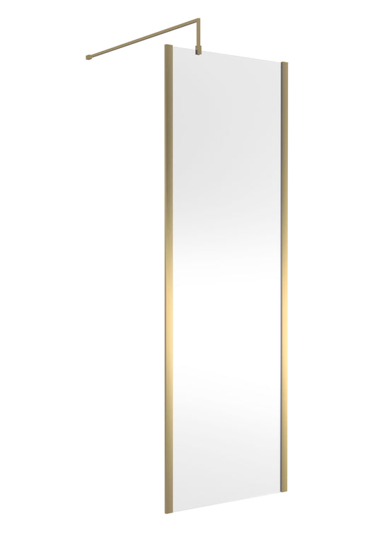 Balterley Contemporary Bathroom 8mm Glass Outer Framed Wetroom Screen with Support Bar, Brushed Brass, 1950 x 700 x 14mm