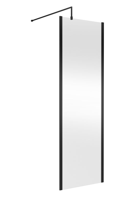 Balterley Contemporary Bathroom 8mm Glass Outer Framed Wetroom Screen with Support Bar, Matt Black, 1950 x 700 x 14mm