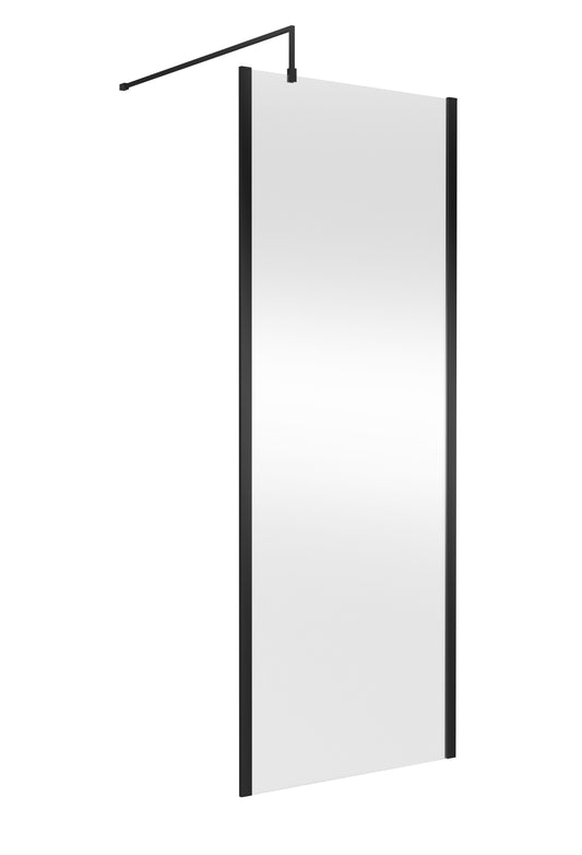 Balterley Contemporary Bathroom 8mm Glass Outer Framed Wetroom Screen with Support Bar, Matt Black, 1950 x 760 x 14mm
