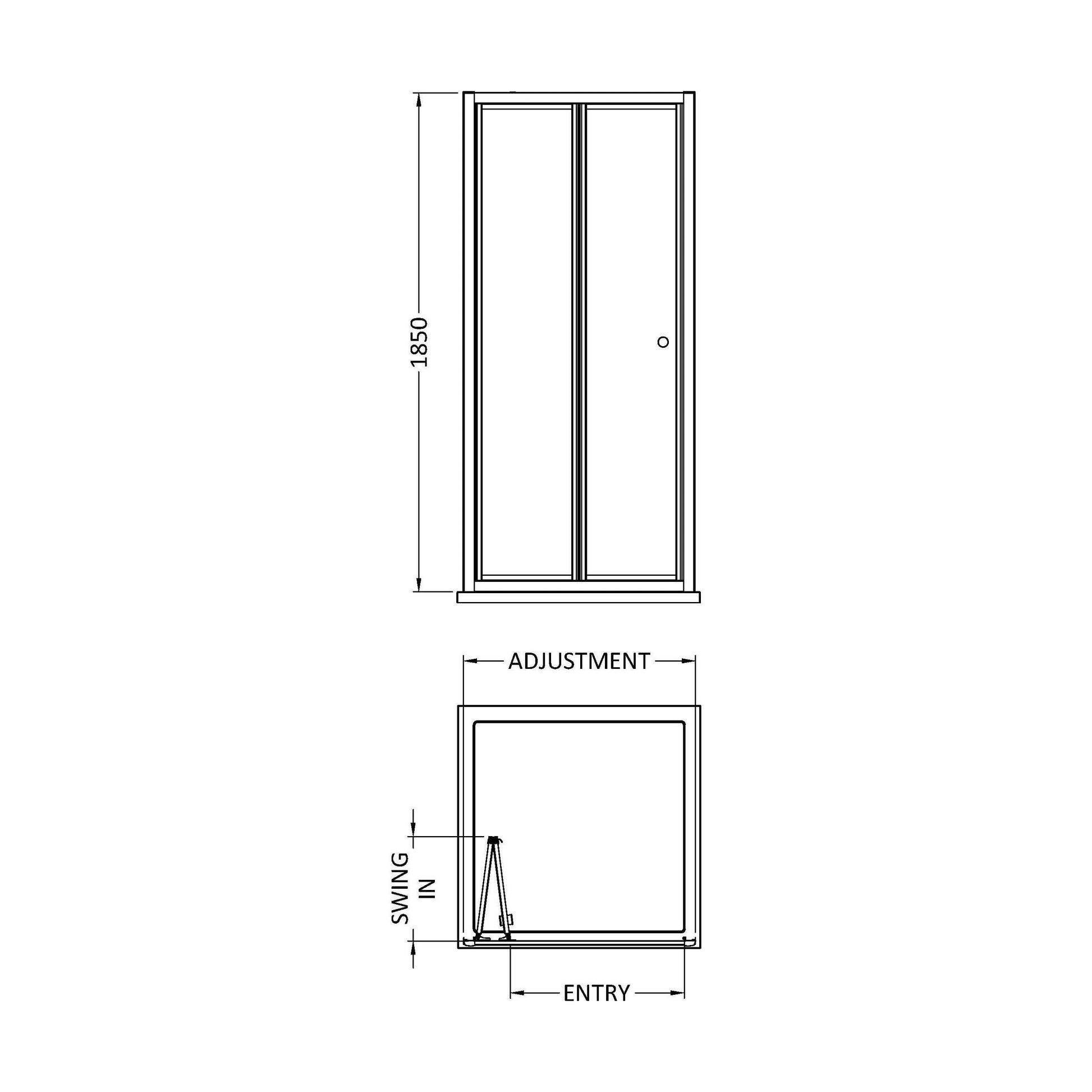 [BERUBD76] 4mm Toughened Safety Glass Reversible Bi-Fold Shower Door - 760mm - Chrome - Technical Drawing