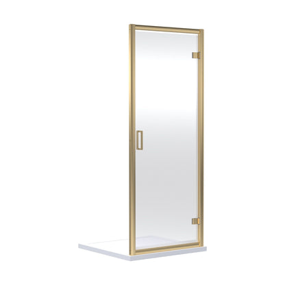 [BERUHD80BB] 6mm Toughened Safety Glass Reversible Hinged Shower Door - 800mm - Brushed Brass - Cutout