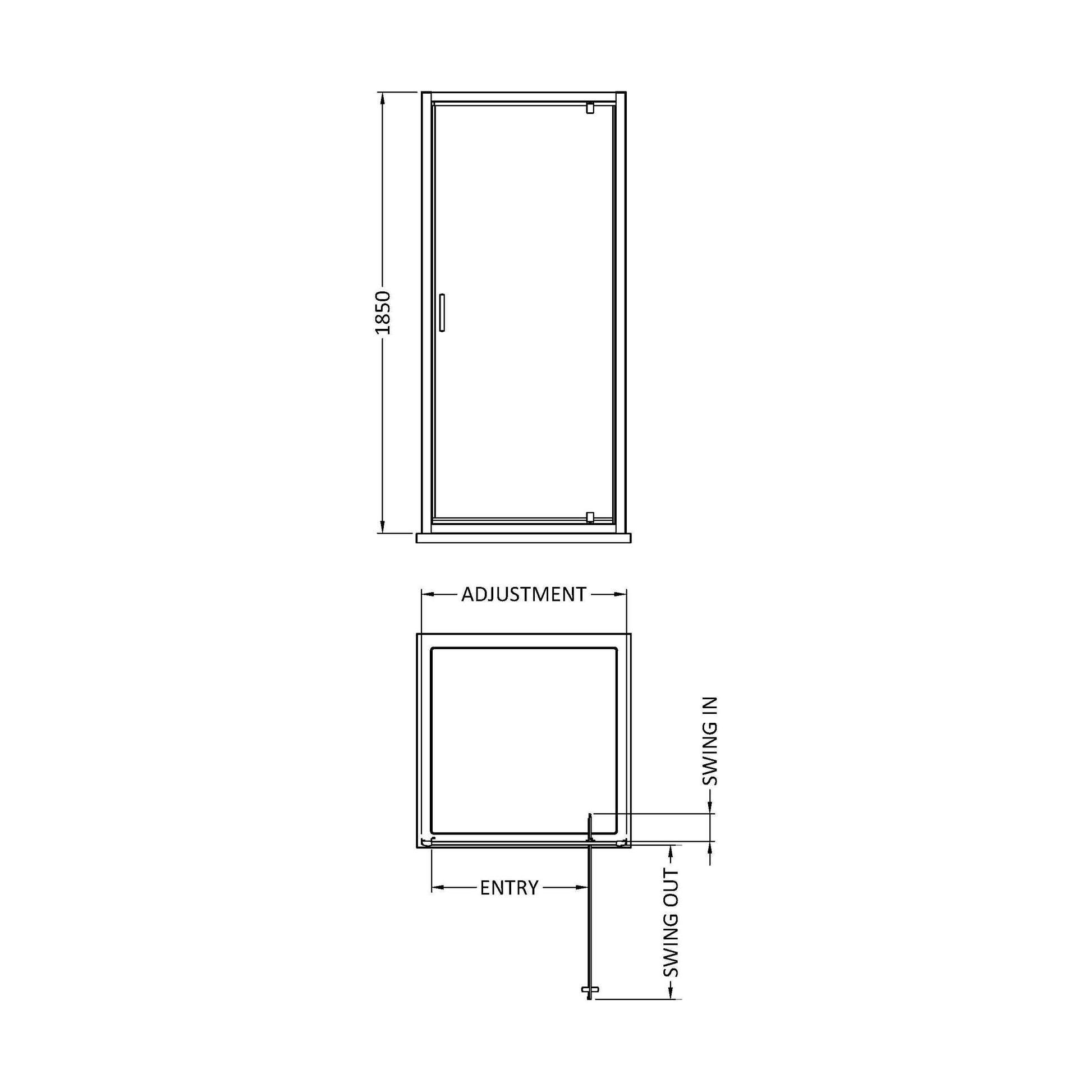 [BERUPD80BP] Ruwa 800mm Pivot Door - Technical Drawing