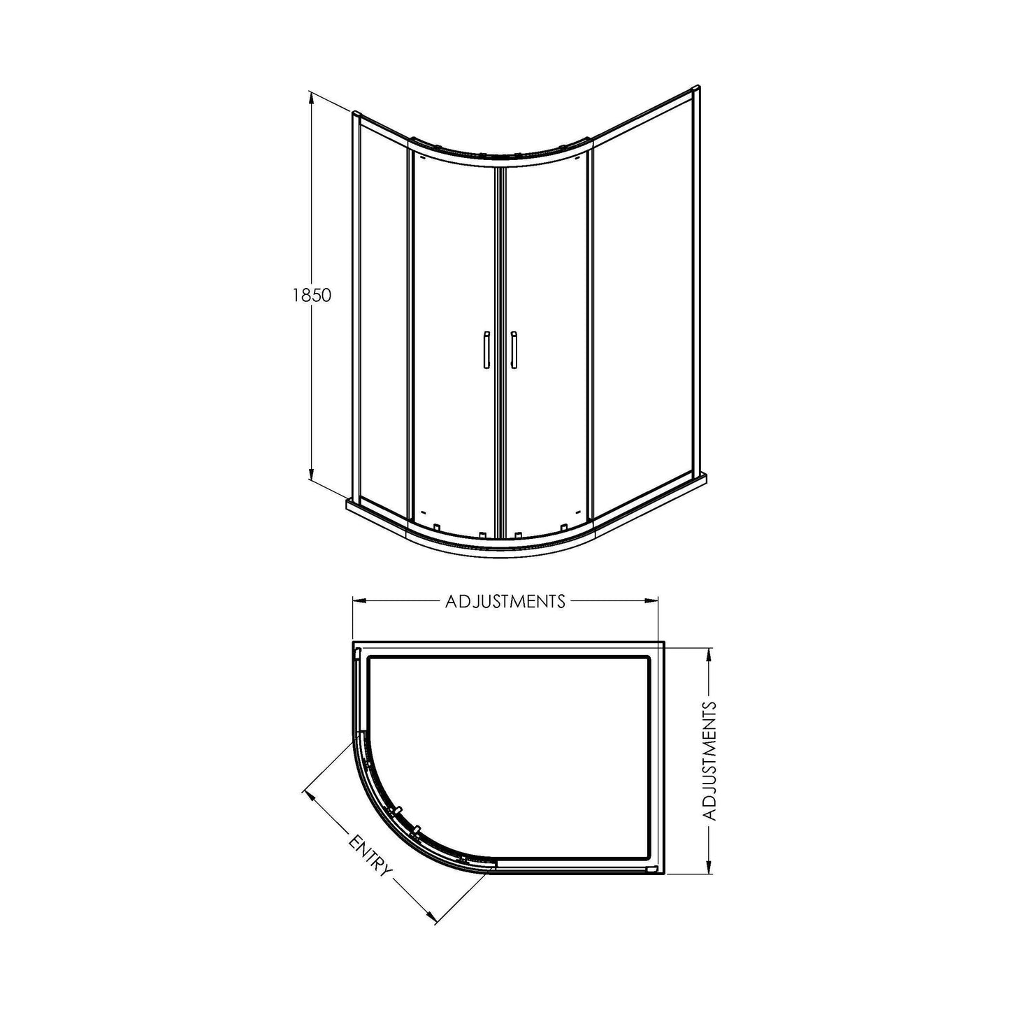 [BERUQ108BB] 1000x800x1850mm Offset Quad Enclosure - Technical Drawing