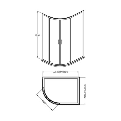 [BERUQ108BB] 1000x800x1850mm Offset Quad Enclosure - Technical Drawing