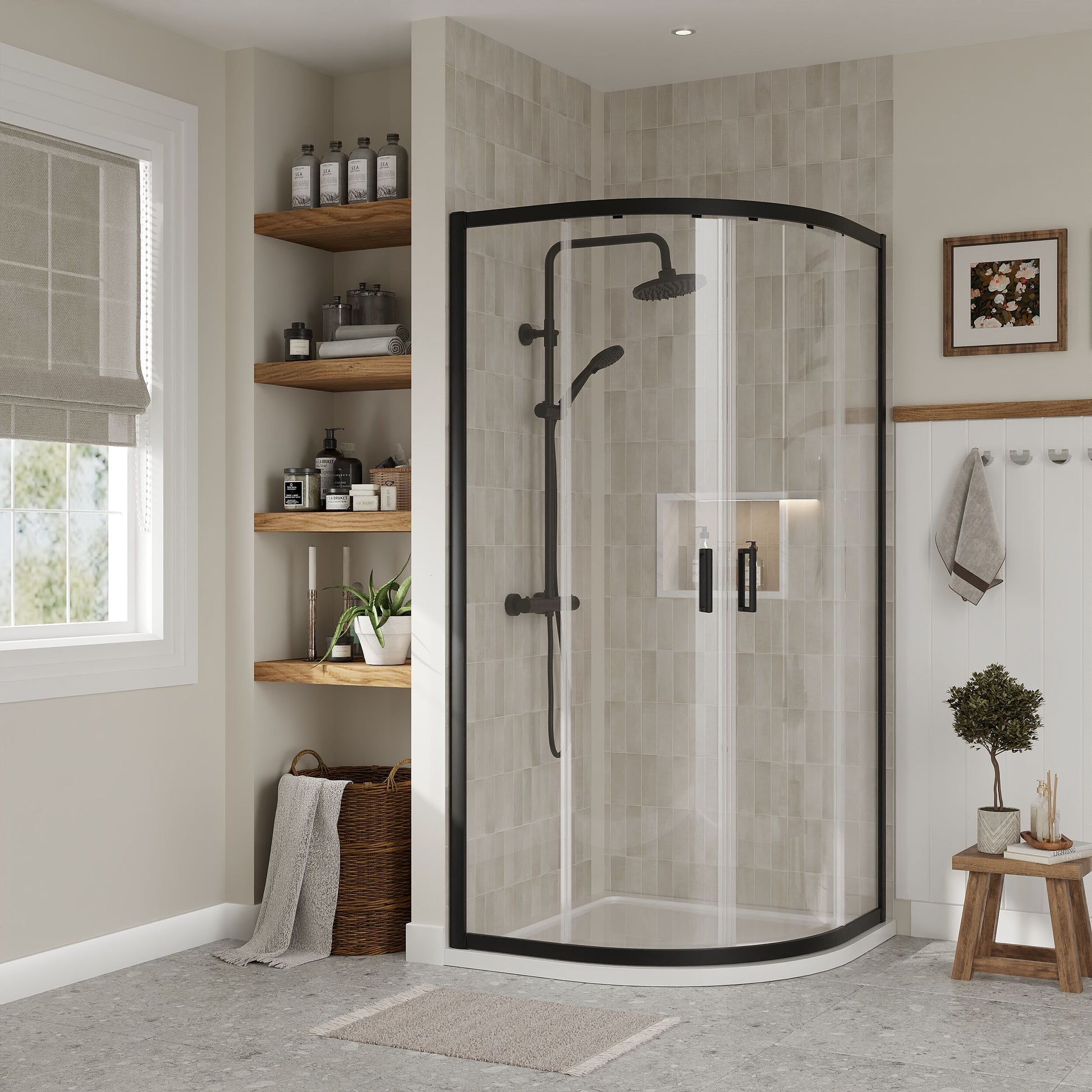 [BERUQ90BP] Quadrant 6mm Toughened Safety Glass Shower Enclosure - 900mm x 900mm - Black - Lifestyle 2